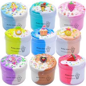 Butter Slime Kit Two-Toned 9 Packed for Girl Boys Party Favors Toys, Stocking Stuffers for Kids 6 7 8 9 10 11 12 Years Old