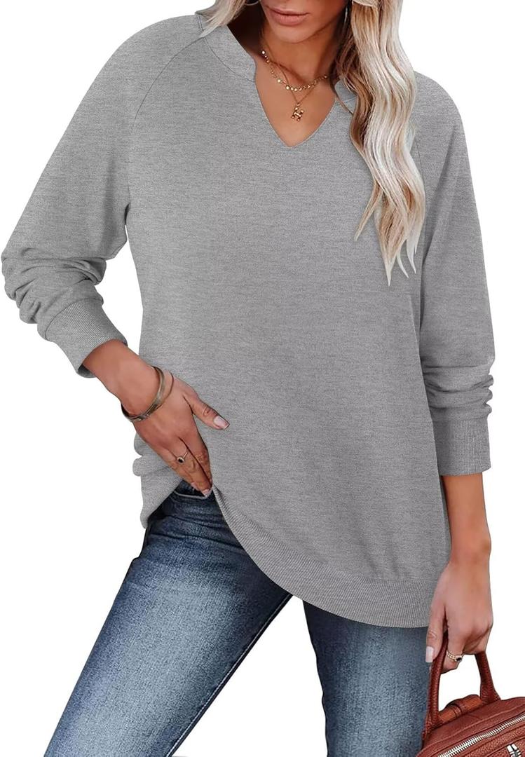 StunShow Women Sweatshirts Long Sleeve Shirts V Neck Casual Cute Loose Fit Lightweight Pullover Tops
