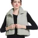V VOCNI Womens Sherpa Fleece Vest Fuzzy Crop Vest Casual Sleeveless Jacket Zipper Waistcoat Outwear (Gray, L)