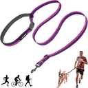 Tuff Pupper Hands Free Adjustable Length Dog Leash | Lightweight for Running Jogging Walking | Padded Waist Belt (24-50 inch) | Adjusts 3 to 6 Feet Length | Strong Ballistic Nylon w/Reflective Strips (Punch Purple)