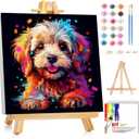 cviokrdu Dog Paint by Numbers Kit for Kids with Frame - Wooden Easel, Animals Paint by Numbers for Kids Ages 4 8 12, Easy Acrylic Oil Painting Kits for Home Wall Decoration 8x8 inch