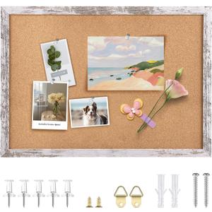 Cork Board Bulletin Board, 23.6x15.7 inches Decorative Hanging Framed Cork Boards for Walls, Pin Board Vision Board for School Home Office, Bulletin Board with White Wood Frame (WH,4060,1p) (Natural)