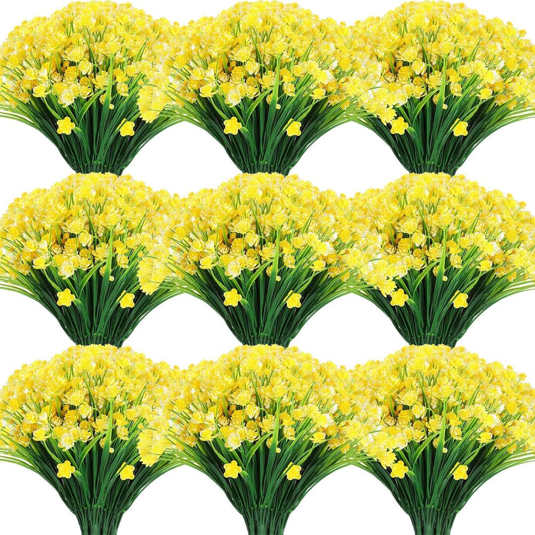 Hoteam 40 Bundles Fall Outdoor Artificial Flowers Plants Uv Resistant Outside Faux Flowers Plastic Fake Plants Outdoor Summer Four Seasons Decoration Shrubs Garden Porch, Yellow