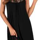 LYANER Women's Sexy Nightgowns Lace Spaghetti Strap Chemise Lingerie Slip Nightdress Sleepwear (Black)