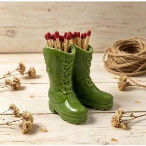 2 x Cowboy Boot Match Holder, Match Holder with Striker, Decorative Matches Holder, Matches Box for Kitchen Bathroom Candle Parlor Modern Home Decor (Green)