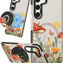 For Samsung Galaxy S23 Case for Women - Girls Cute Design Compatible with Magsafe Magnetic Ring Holder Stand Mushrooms Butterflies Phone Covers Aesthetic Girly TPU Funda for S23