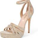 DREAM PAIRS Women's Platform Stiletto Heels Open Toe Ankle Strappy High Heels Fashion Wedding Dressy Pump Sandals Shoes (10, Gold-glitter)