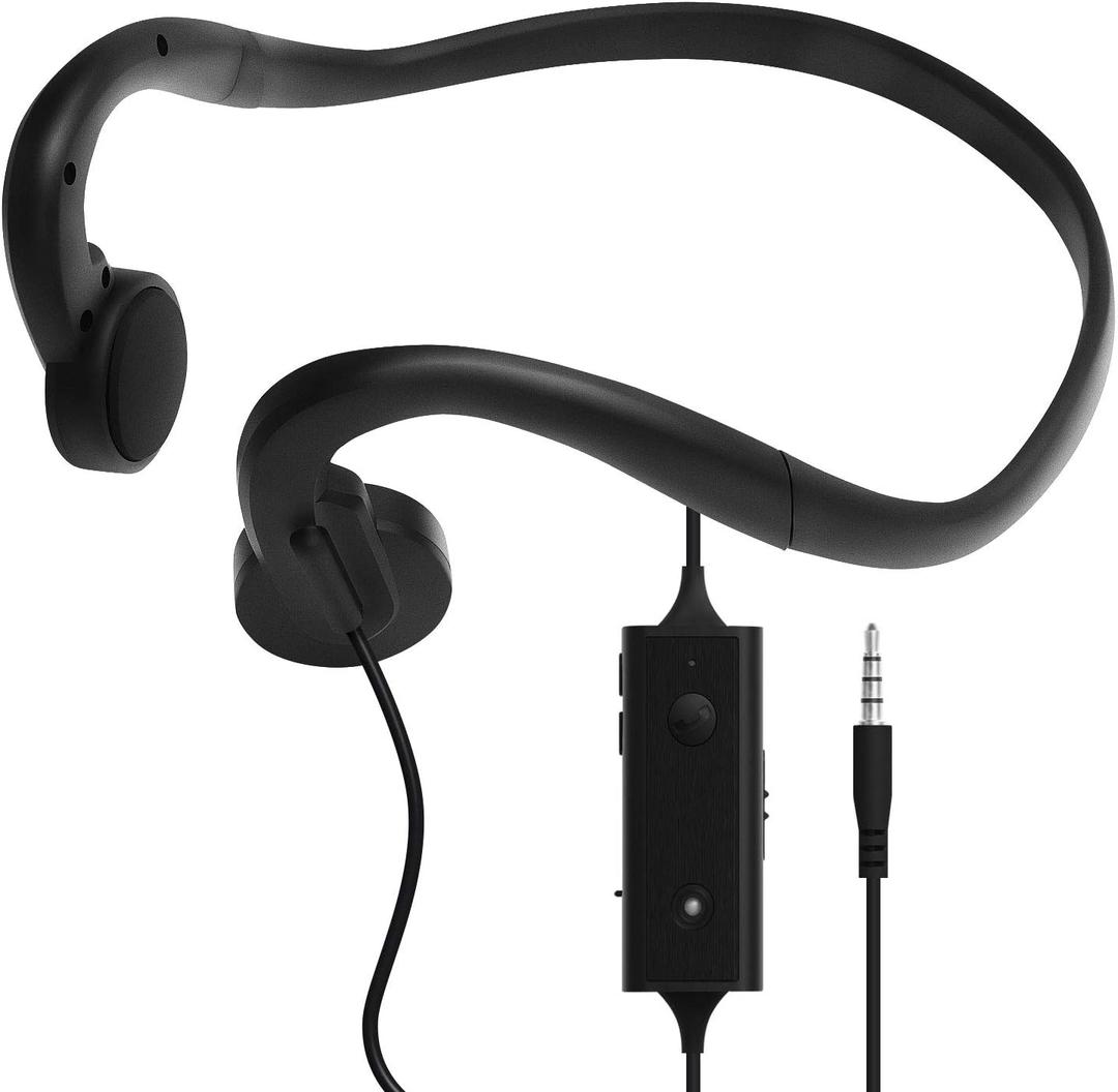 Wired Bone Conduction Earphones with Mic, Hands Free, All-Day Comfort, Open-Ear Design, Up to 6 Hours Talk time (Need Charge), 4 Pole  3.5mm 2.1m (6.9 ft) Length, Extension Cable (Black)