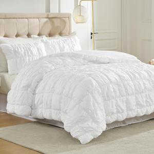 Amlie Home White Bubble Comforter Set King Size, 3 Pieces Ultra Soft Cozy Bedding Set for All Seasons, Farmhouse Luxury Gift for Women Home Decor