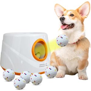 Automatic Ball Launcher for Dogs with 6pcs 2.3 Inch Etpu Tennis Balls,Thrower Distance 20-45ft,interacive Dog Toys for Indoor/Outdoor for Small Or Medium Dogs (Orange)