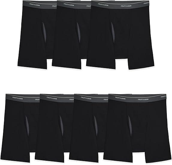 Fruit of the Loom Men's Coolzone Boxer Briefs, Moisture Wicking & Breathable, Assorted Color Multipacks (Large, Short Leg - 7 Pack - Black)