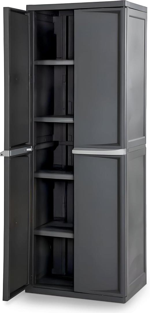 Sterilite 4 Shelf Cabinet, Lockable Utility Storage w/ Adjustable Shelves, Gray - Plastic Shelving Unit for Organizing Garage, Pantry, Basement, Laundry Room or Mudroom (One Size)