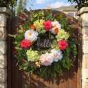 24" Spring Summer Wreaths for Front Door with Hello Sign,Hydrangea Wreath with Dasiy Peonies Berries Eucalyptus.Greenery Wreath for Front Door,Porch,Farmhouse,Wall,Window Indoor Outdoor Decor