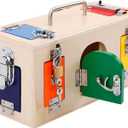 Montessori Lock and Key Toy, Wooden Activity Cube for Toddlers, Wooden Busy Lock Box Toy for Autism, Educational Toy for Fine Motor Skills