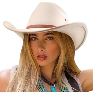 DRESHOW Cowboy Hat for Women and Men Western Felt Cowboy Cowgirl Hat Wide Brim Belt Buckle Retro Fedora Hats Unisex Caps (Large, 1 Pack Style 5: Beige)