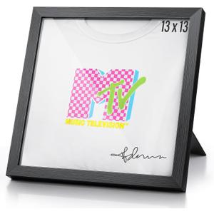 T-Shirt Display Frame, 13" x 13" Black Wood T-Shirt Frame with 98% Uv Protection Acrylic, 1" Depth of Usable Space Shadow Box, Display Case for Shirts, Jerseys, Memorabilia