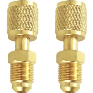 2 Pcs R32 & R454B Refrigerant Brass Adapter, 1/4" Internal Thread to 1/4" External Reverse Thread Quick Connect Female Male Fittings for Mini Split Systems Tanks AC Vacuum Pump & Gauge Hose Connector