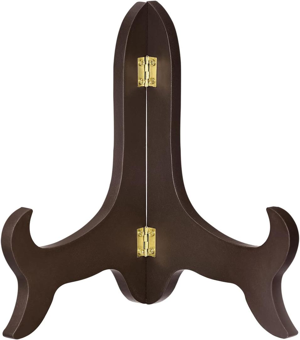 uxcell 10" Easel Plate Holder, Wooden Folding Display Stand Brown for Decorative Picture Frame