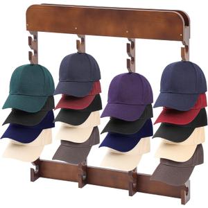 Wonderjune Wooden Hat Racks for Baseball Caps,40 Slots,Four Times,Baseball Cap Display Racks Vertical Class for Hats,Hat Organizer Wood Cap Hanger for Bedroom,Living Room,Entryway,Brown