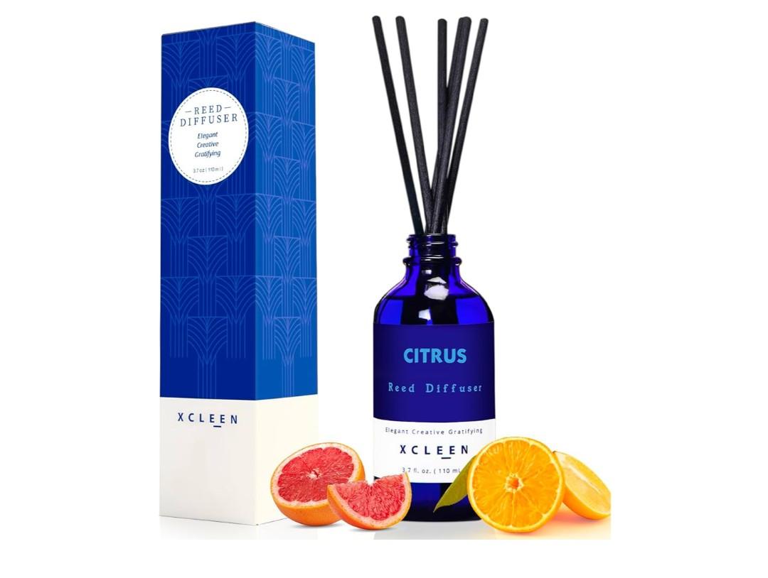 Reed Diffusers Set, 3.7 Oz Scent Diffuser, 6 Reed Diffuser Sticks, Home Fragrance Hyacinth, Peony & Citrus, Aromatherapy Oil Diffuser Reeds, More Masculine Scent, Bathroom & Office Decor 110ml