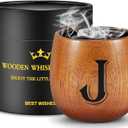 Astonlink Personalized Gifts for Men Husband Dad Boyfriend, Initial Charred Wooden Bourbon Drinking Glass & Whiskey Glasses Gift, Fathers Day Birthday Gifts for Men Dad Husband Brother Him (J)