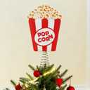 Gejoy Popcorn Christmas Tree Toppers Christmas Movie Night Party Supplies Decorations Wooden Xmas Tree Ornament for Indoor Movie Holiday Party Supplies