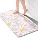 QJHOMO Beige Bathroom Rugs Cute Daisy Bath Mat White and Yellow Flower Decor Rug Non Slip Floor Carpet Microfiber Bathmat Super Absorbent Machine Washable Bathtub Mats for Shower (24x48 inch)