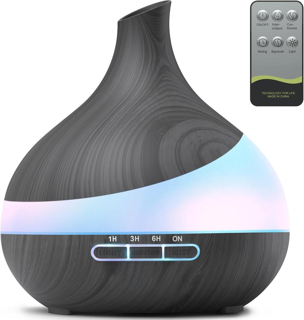 500ML Essential Oil Diffuser: Aroma Diffuser with Remote Control for Hotel Spa Yoga Room - Humidifiers for Bedroom with 14 Colors LED Night Light for Kids/Women Home Relaxation (Onyx Black)