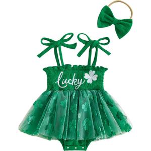 BeQeuewll Baby Girl 4th of July Outfit Newborn Smocked Romper Dress Spaghetti Straps Tutu Bodysuit Baby Outfits 3-6M