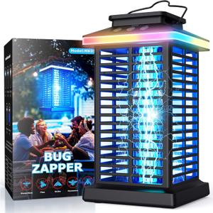 Bug Zapper Outdoor, Mosquito Zapper 2 in 1 Portable & Rechargeable Bug Zapper Outdoor with 5000mAh Battery & LED Night Light, 4000V Electric Fly Zapper for Outside,Patio,Backyard,Garden (Black)