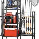 POKIPO Fishing Rod Holders for Garage,Fishing Rod Rack Storage up to 18 Rods,3 Tier Adjust Heavy Duty Metal Fish Pole Stand Organizer with Pegboard for Fishing Gear and Equipment Accessories