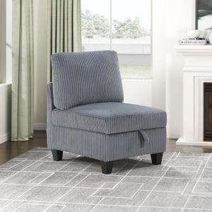 Lexicon Modular Sectional Sofa for Living Room, Corduroy Armless Chair with Storage, Units of Modular Sectional Couch, Upholstered Chair for Customizable Sectional Sofa Couch, Grey