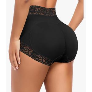 DERCA Butt Lifting Panties Padded Underwear for Women Booty Pads Butt Enhancer Lace Shapewear Panty Black, XS