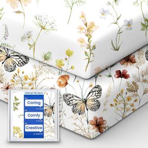 Crib Sheets for Boy Girl, Premium Soft Butterfly Crib Mattress Fitted Sheet, Ultra Breathable Baby Sheets, Super Stretchy Baby Bed Sheets 28''x52''x9'' Extra Deep Pocket, 2 Pack
