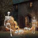 NEROSUN 5.4FT Halloween Skeletons Decoration, Posable Life Full Size Skeleton with Dog Skeleton, Realistic Plastic Human Bones for Halloween Props Haunted House Graveyard Party Decor