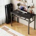 BYMECOST 39 inches Folding Computer Desk, No Assembly Long Foldable Office Table, Portable Large Foldable Home Office Desk, No Install Activity Table Conference Table (Black, 39.4")