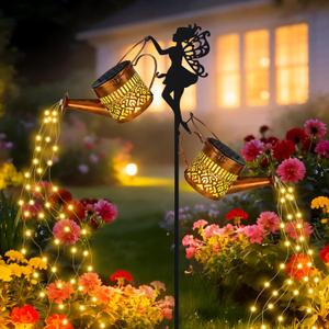 Solar Watering Can Lights, 2 Pack Solar Lights Outdoor Waterproof Hanging Lantern Landscape Lights with Elf Shepherd Hook Garden Decor for Yard Patio Lawn, Gifts for Mom Grandma Birthday (Warm White)