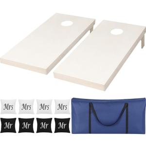 Soulchen Wedding Cornhole Set - 4 x 2 ft Solid Wood Cornhole Game Boards Set of 8 Regulation Size Bean Bag Portable Carrying Case Indoor Outdoor Toss Game for Adults Wedding Party Yard (White)