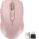 TECKNET Bluetooth Mouse, 4000DPI Wireless Mice for Laptop 2-in-1(BT 5.0/3.0+2.4Ghz) Computer Portable PC Mouse Wireless with USB Receiver for Mac (USB-A/C+Bluetooth, Pink)
