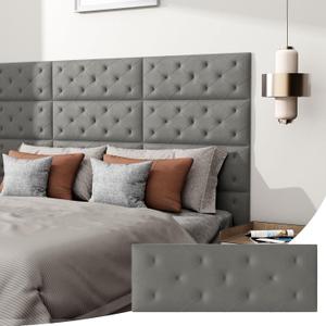 Peel and Stick Headboard for Queen Size, Upholstered Velvet Fabric Wall Mounted Headboard, Pack of 4 Panels (Each 31.5"x11.5", Dark Gery)