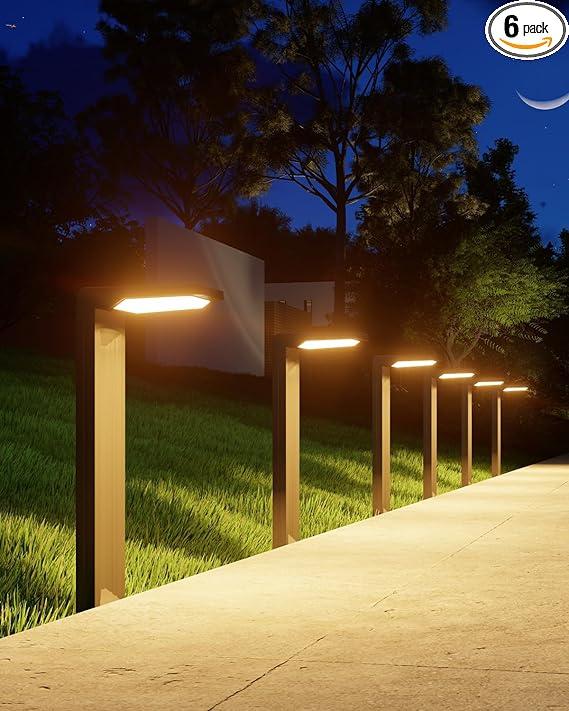 6 Pack Solar Powered Pathway Lights Outdoor Waterproof 30 LED Bright Walkway Landscape Lamp for Outside, Path, Driveway, Sidewalk, Yard, Lawn, Garden, Trail, Modern Design and 2 Modes (Warm White)