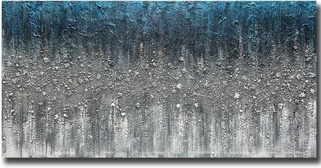 Tiancheng Art,100% Hand Painted Abstract Oil Painting on Canvas, 24 x 48 inches, Blue Gray, Wall Art for Living Room, Bedroom, Dining Room, Home Decor