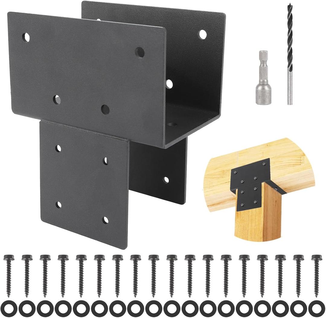 4x4 (Actual 3.55"x3.55") Post Caps Tie Bracket,2PCS Heavy Duty Galvanized Steels Pergola Connector Brackets for Wood Posts,Black Post Anchor Inside Mount Bracket (4"x4"(Actual Size 3.5"x3.5"))