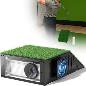 Golf Simulator Projector Cover Enclosure with Turf - Heavy Duty Floor Mounted Golf Sim Enclosure with Quiet Cooling Fan- Total Protection for Your Simulation Setup