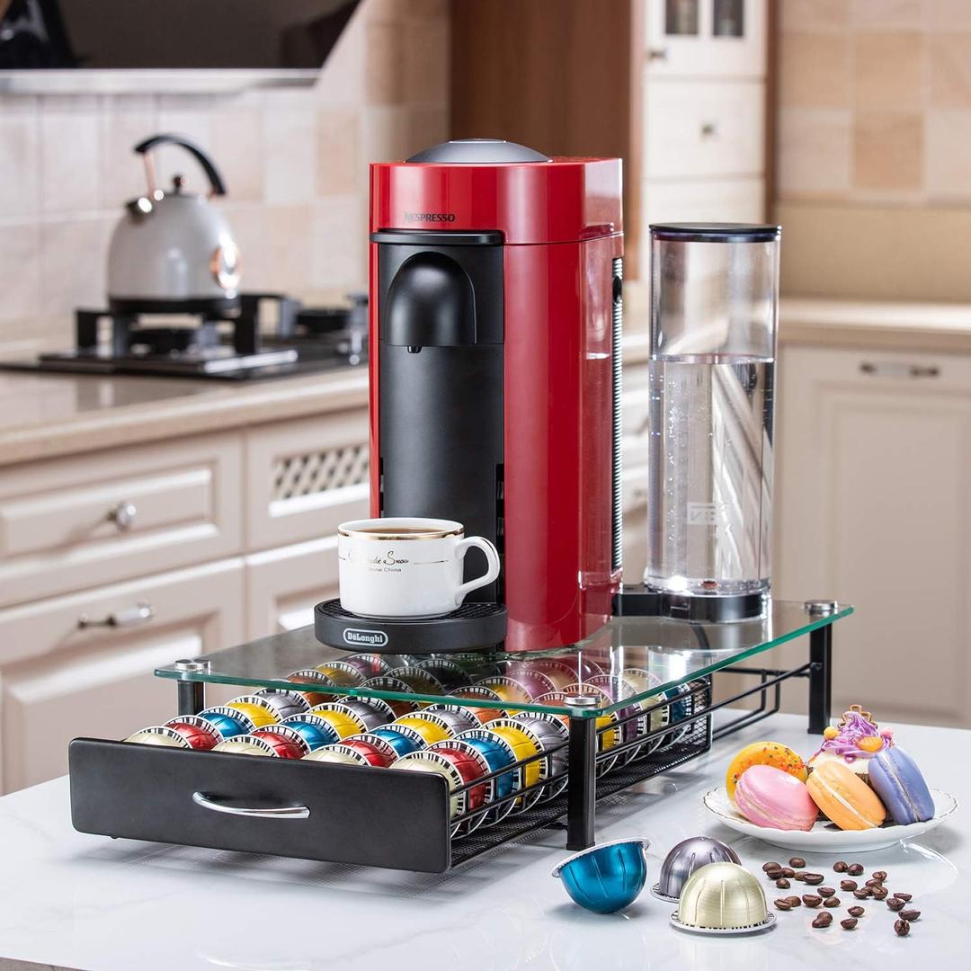 Flagship for Nespresso Pod Holder Drawer Coffee Pod Organizer Storage for Nespresso Capsules Holder Glass Storage Tray (40 Vertuo Pods Capacity)