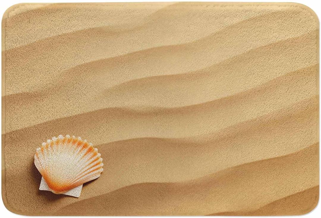 Sea Shells with Sand Bathroom Mat Rugs Microfiber Faux Cashmere Thick Plush Bath Mat Non-Slip Water Absorbent Bath Carpet for Bathtub Bathroom Floor Tub 16X24 Inch