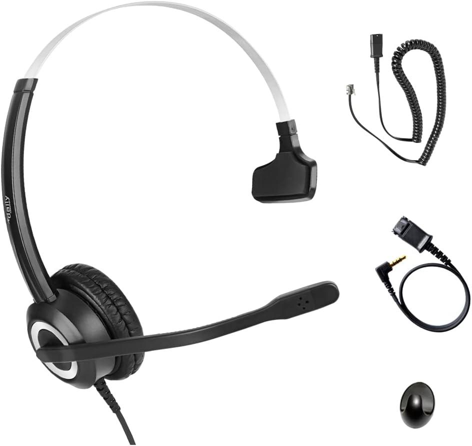 Phone Headset Noise Cancelling Mic RJ9 U10P Bottom Cable Compatible with Polycom VVX, Mitel, Shoretel, Nortel (Avaya) Phones (Single Ear)