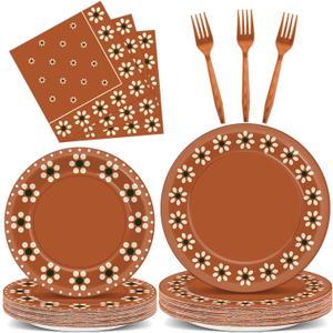 100 Pcs Platos De Barro Mexicanos Mexican Party Plates and Napkin Set Mexican Fiesta Birthday Decoration Supplies Tableware Terracotta Flower Clay Pottery Party Favor for Birthday Decoration Serves 25
