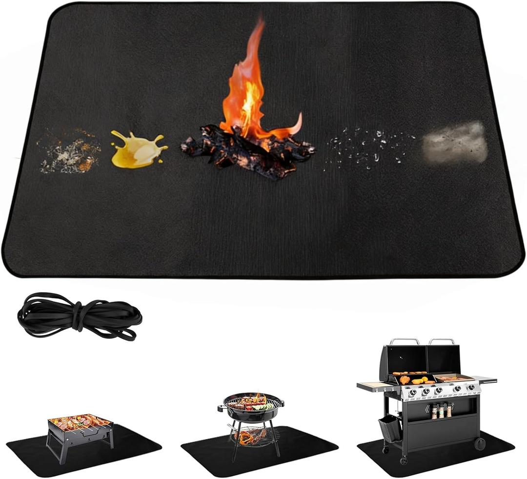 Under Grill Mat for Outdoor Grill, Double-Sided Fireproof BBQ Pad, Waterproof Heat-Resistant Grill Floor Mat, Non-Slip Fire Pit Mat for Backyard Barbecue & Camping(48 * 36inch)