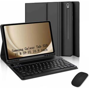 Keyboard Case for Samsung Galaxy Tab S10 Lite & S10 FE & S9 FE 10.9 inch/Tab S9 / S8 11 inch-Slim Folio Case with Pen Slot Detachable Keyboard with Mouse.-(Black)